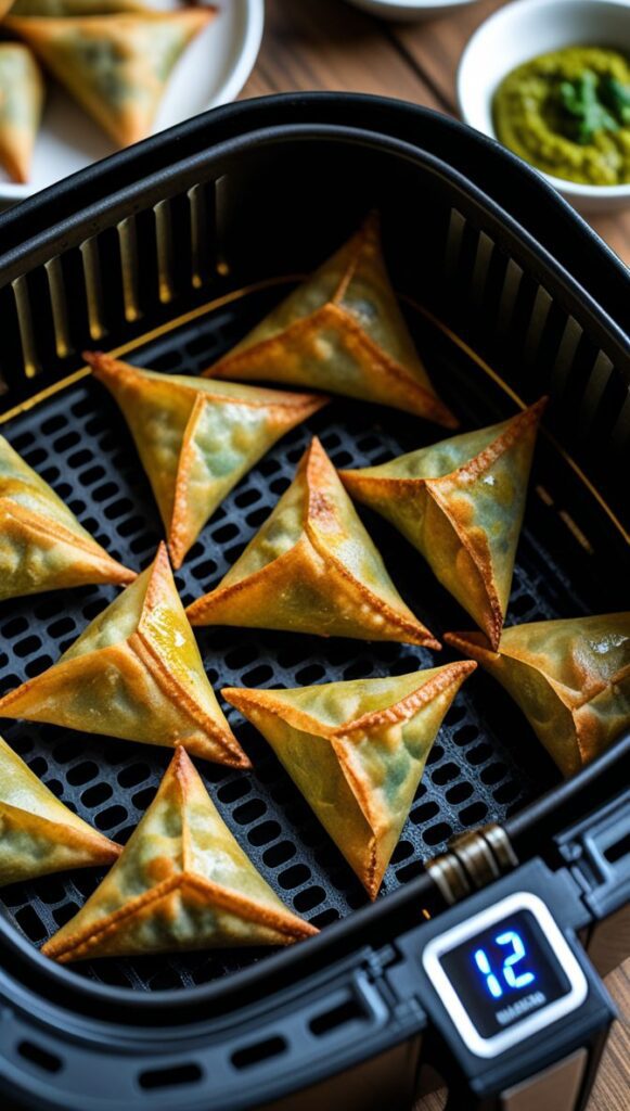 air frying the samosas