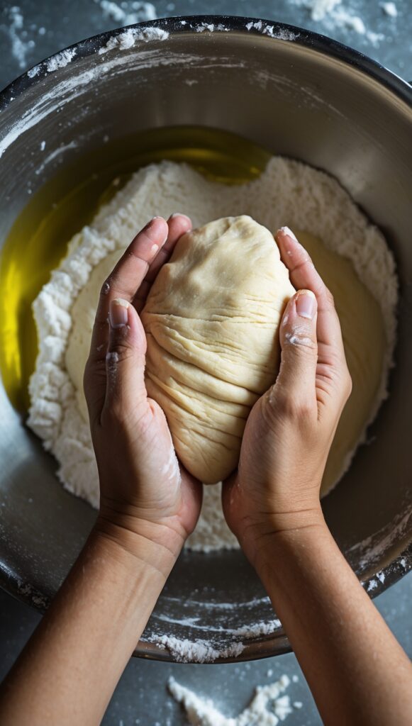 a hand kneading dough for samosas