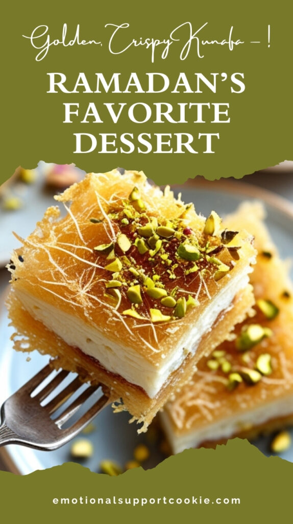 kunafa with cream topped with pistachios