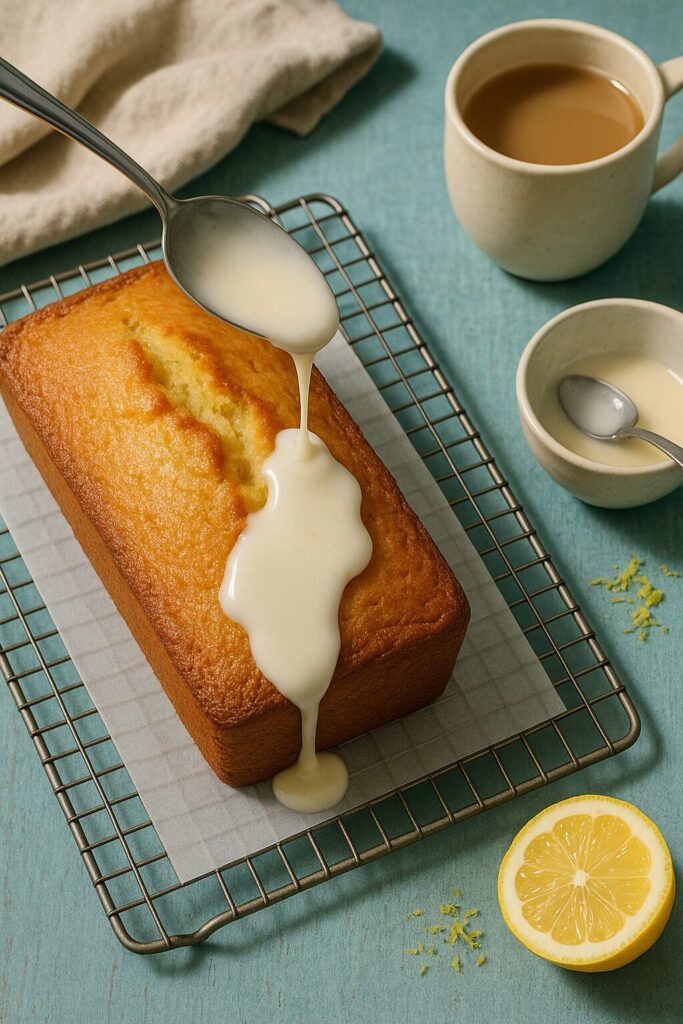 Lemon Loaf Cake -Glazing the Cooled Loaf